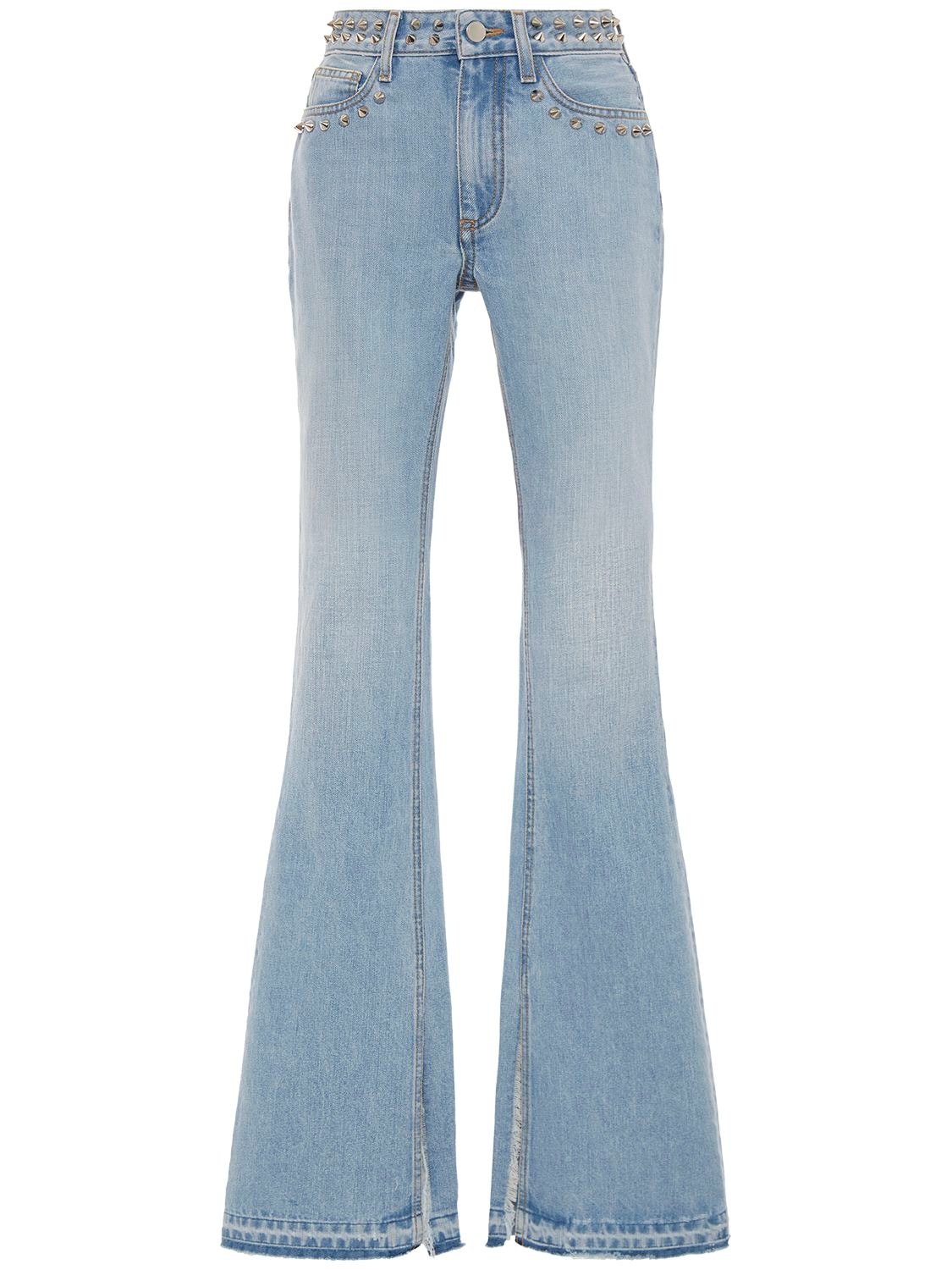 Alessandra Rich Mid Rise Studded Denim Flared Jeans In Light Blue