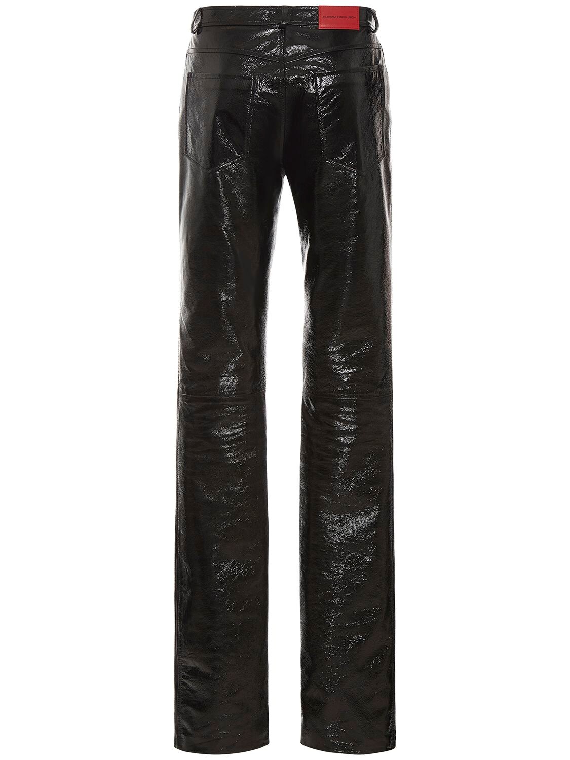 Shop Alessandra Rich Mid Rise Patent Leather Straight Pants In Black