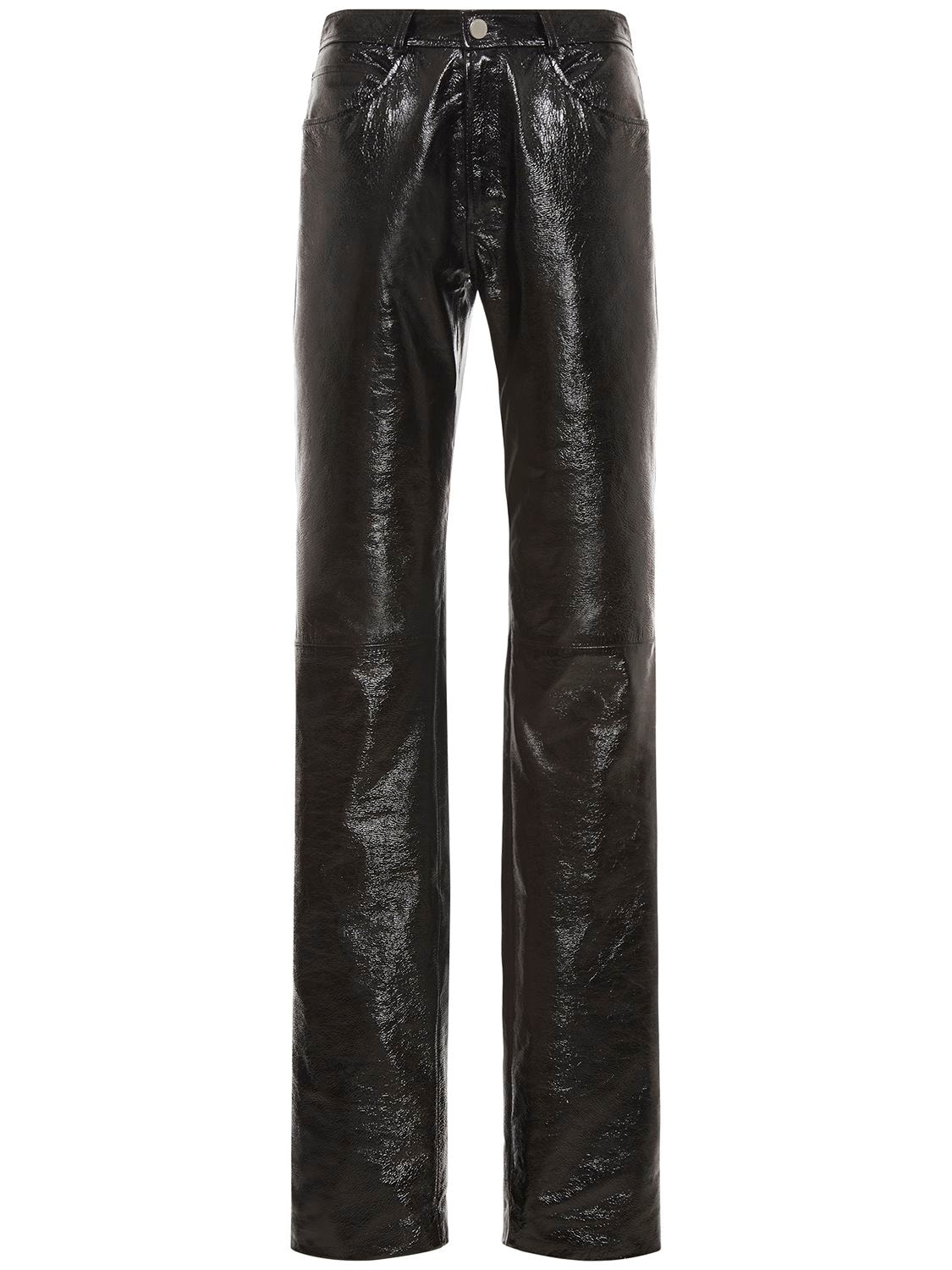 Alessandra Rich Mid Rise Patent Leather Straight Pants In Black