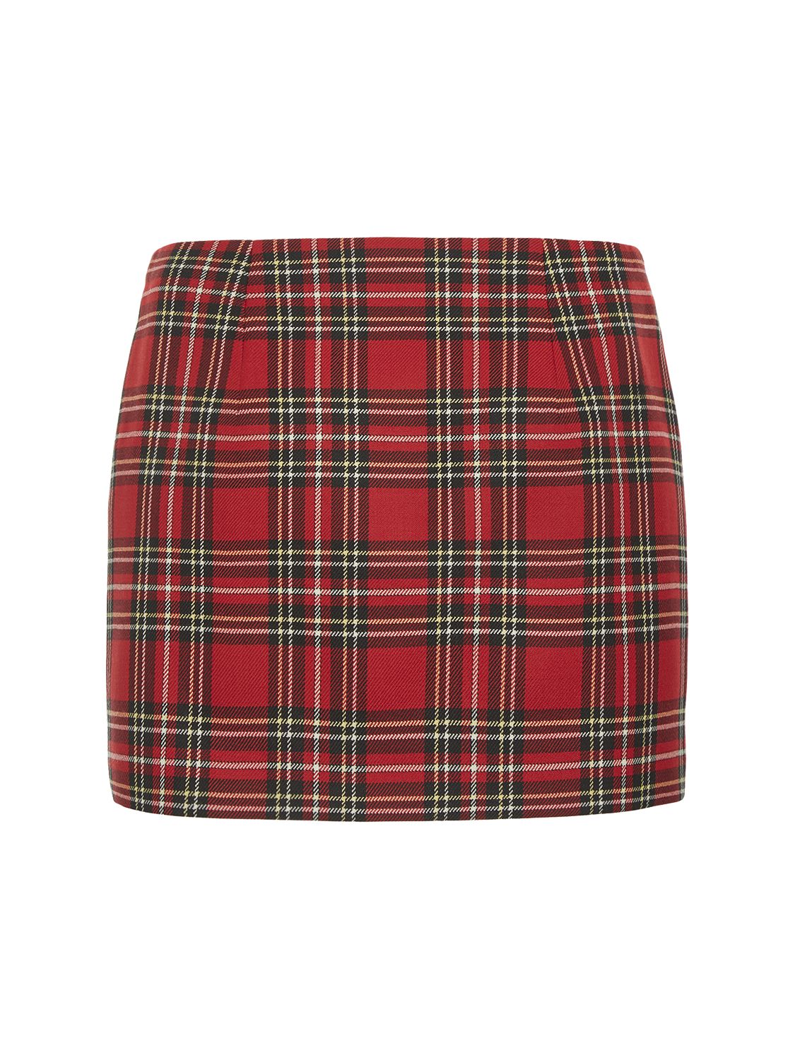Shop Alessandra Rich Tartan Mini Skirt W/ Buckles In Red
