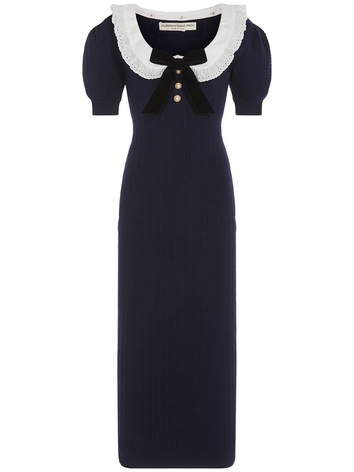 Alessandra Rich Cotton-blend Knitted Midi Dress In Navy
