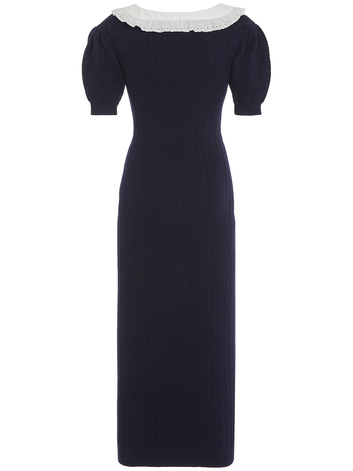 Shop Alessandra Rich Cotton Blend Knit Midi Dress W/ Collar In Navy