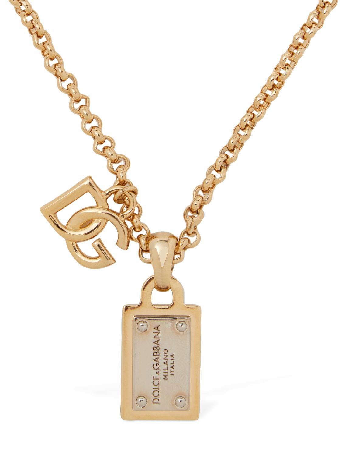 Shop Dolce & Gabbana Dg Plaque Charm Necklace In Gold,silver