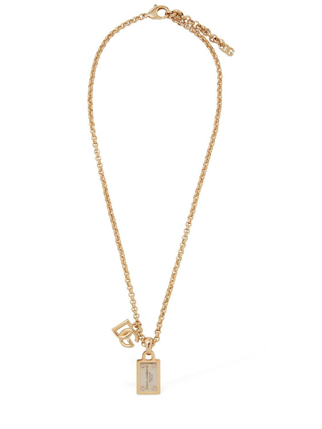 Dolce & Gabbana Dg Plaque Charm Necklace In Gold,silver