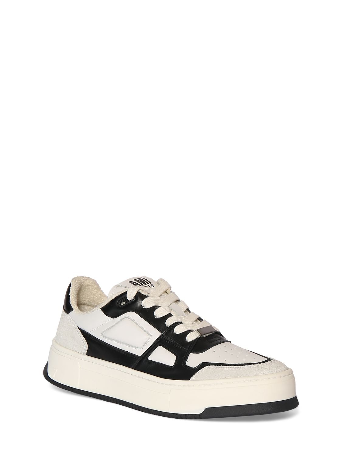 Shop Ami Alexandre Mattiussi New Arcade Leather Low Top Sneakers In White,black