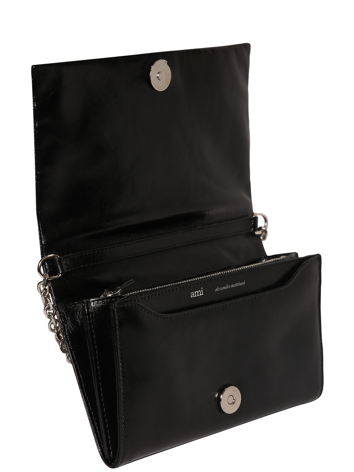 Shop Ami Alexandre Mattiussi Voulez Vous Leather Wallet W/ Chain In Black