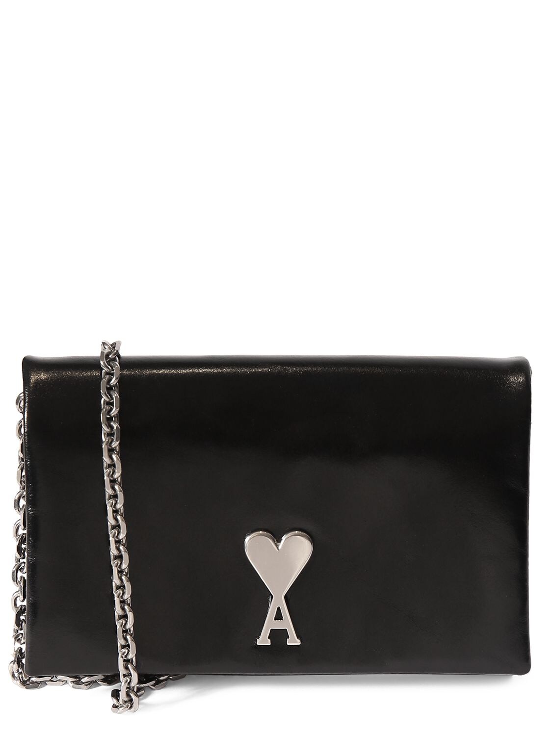 Shop Ami Alexandre Mattiussi Voulez Vous Leather Wallet W/ Chain In Black