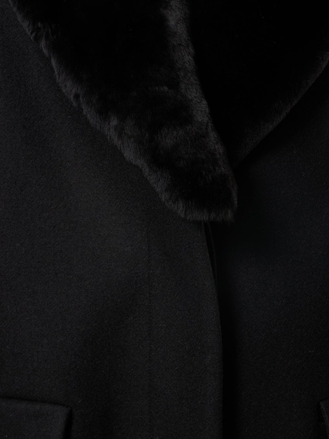 Shop Totême Wool Blend Long Coat W/shearling Collar In Dark Grey