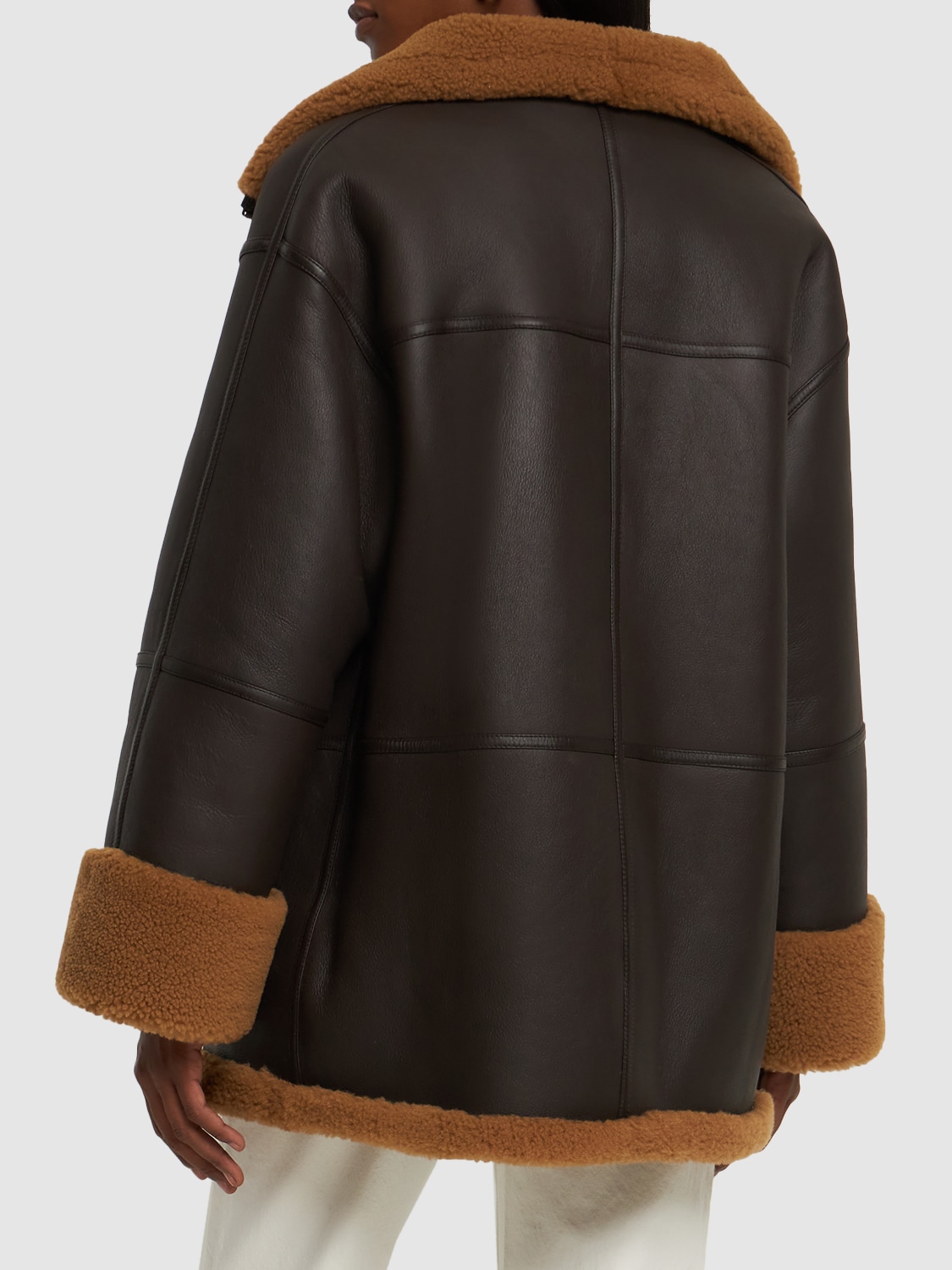 Shop Totême Signature Shearling Zip Jacket In Brown