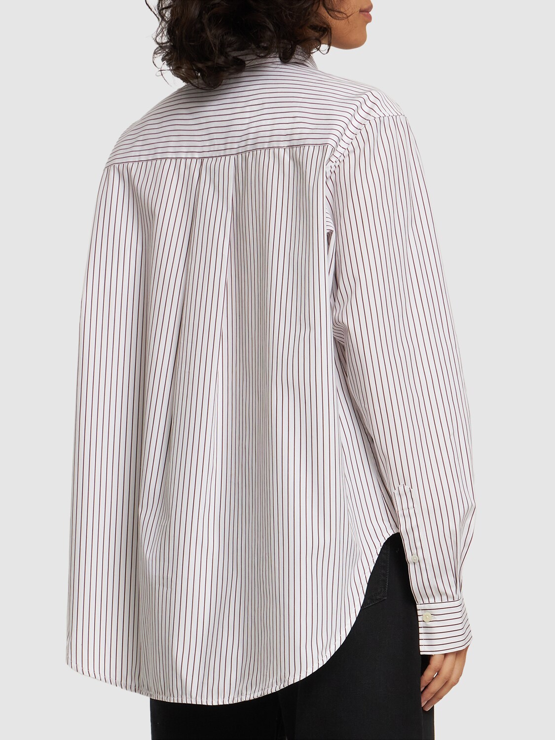 Shop Totême Signature Striped Cotton Shirt In White,brown