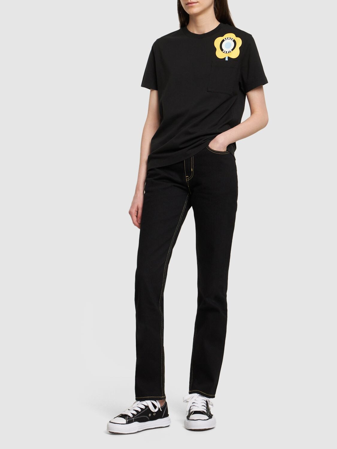 Shop Kenzo Asagao Straight Fit Cotton Jeans In Black