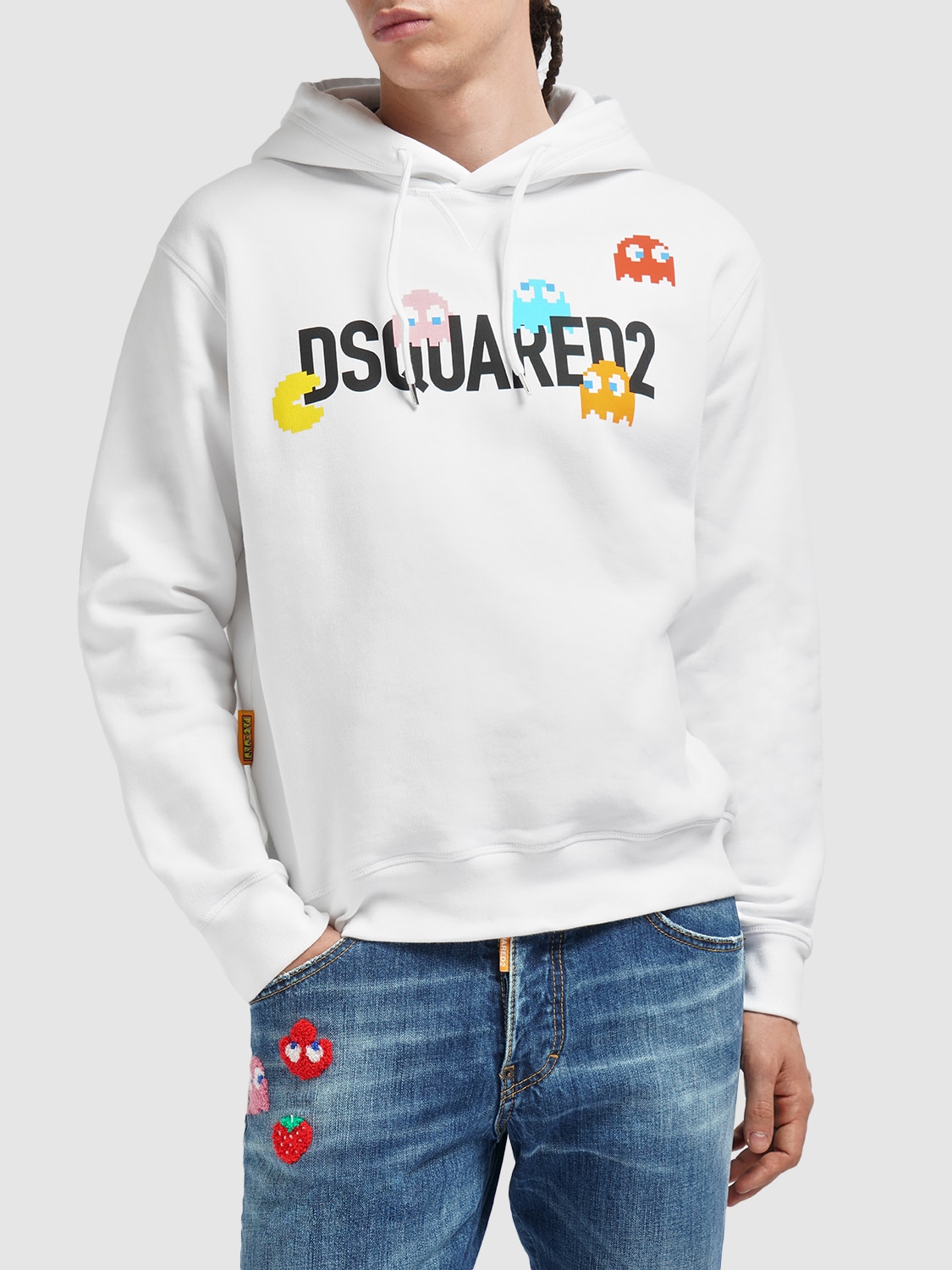 Shop Dsquared2 Pac-man Logo Printed Cotton Hoodie In White