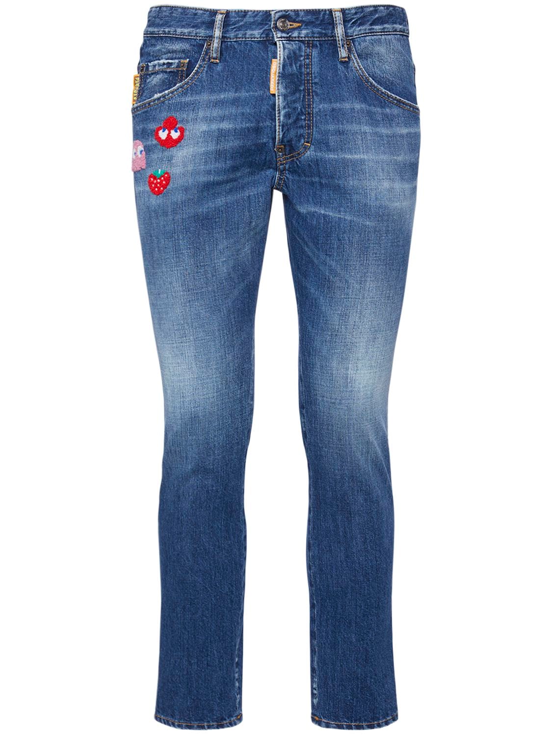 Dsquared2 Pac-man Cotton Denim Skater Jeans In Blue