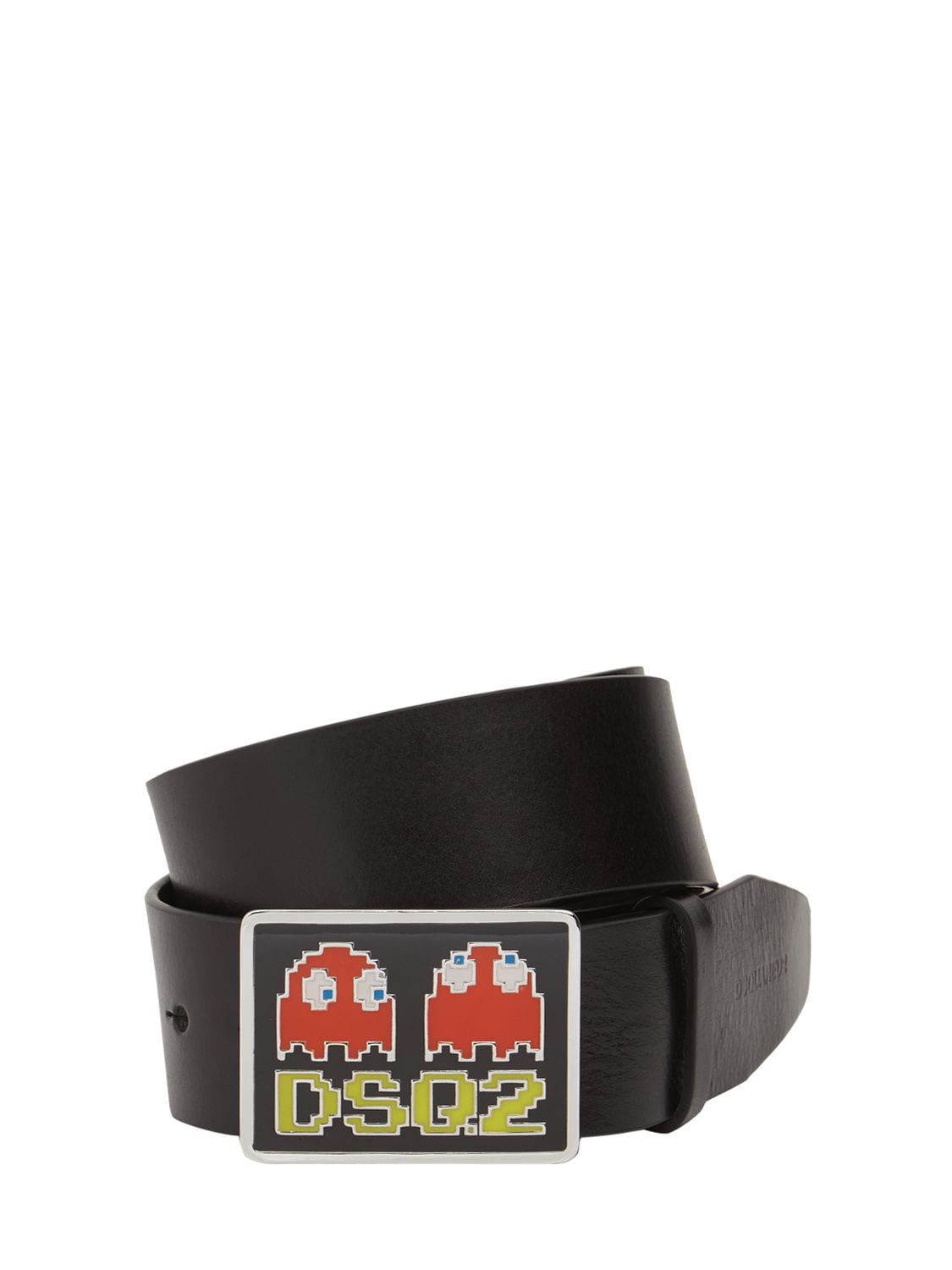 DSQUARED2 40MM PACMAN LEATHER PLAQUE BELT 