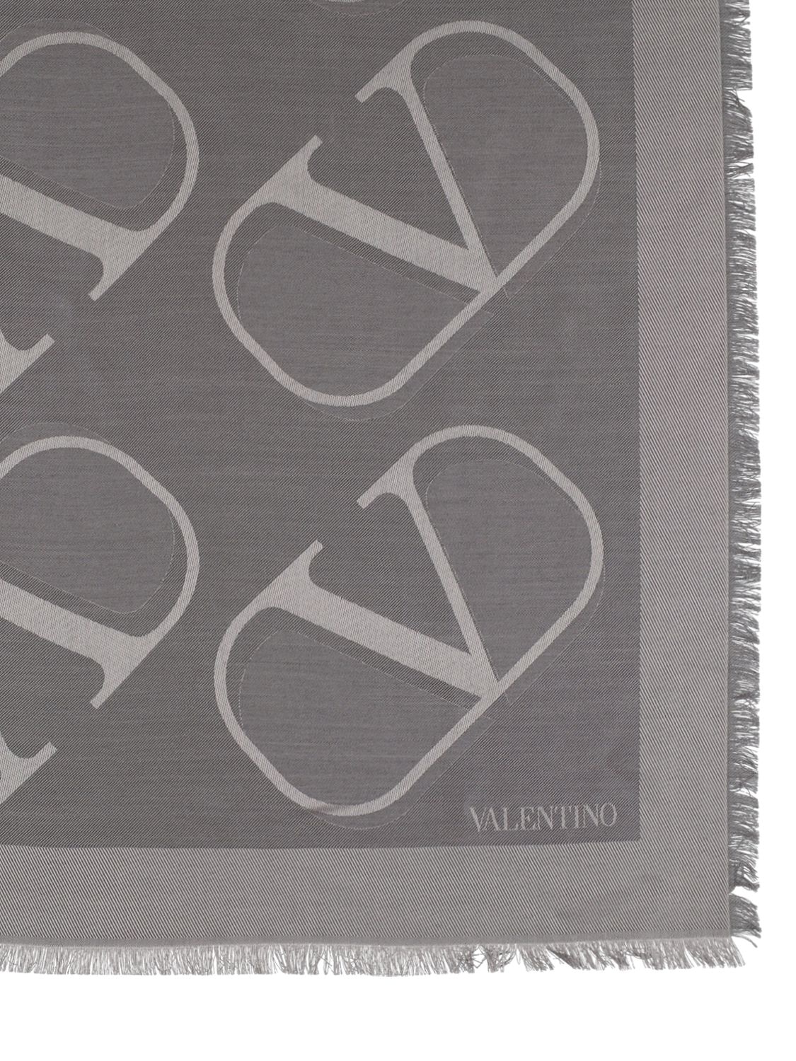 Shop Valentino V Logo Silk & Wool Scarf In Grey