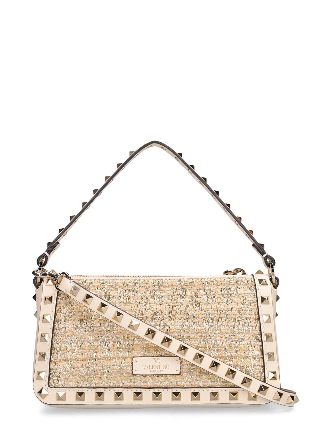 Shop Valentino Small Rockstud Shoulder Bag In White,gold