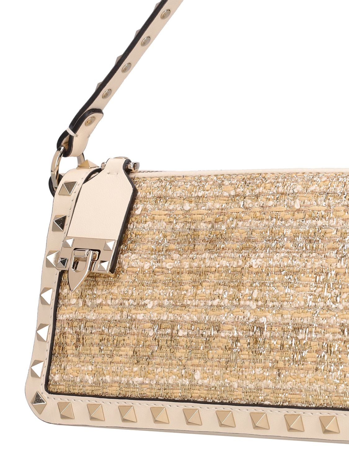 Shop Valentino Small Rockstud Shoulder Bag In White,gold