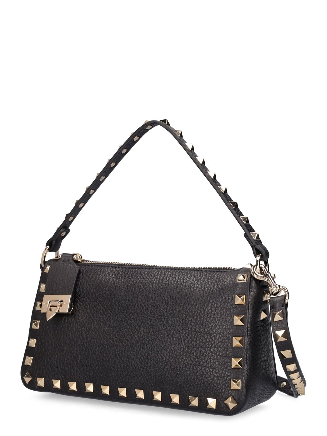 Shop Valentino Small Rockstud Leather Shoulder Bag In Black