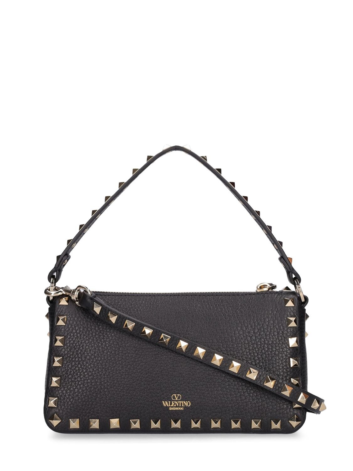 Shop Valentino Small Rockstud Leather Shoulder Bag In Black