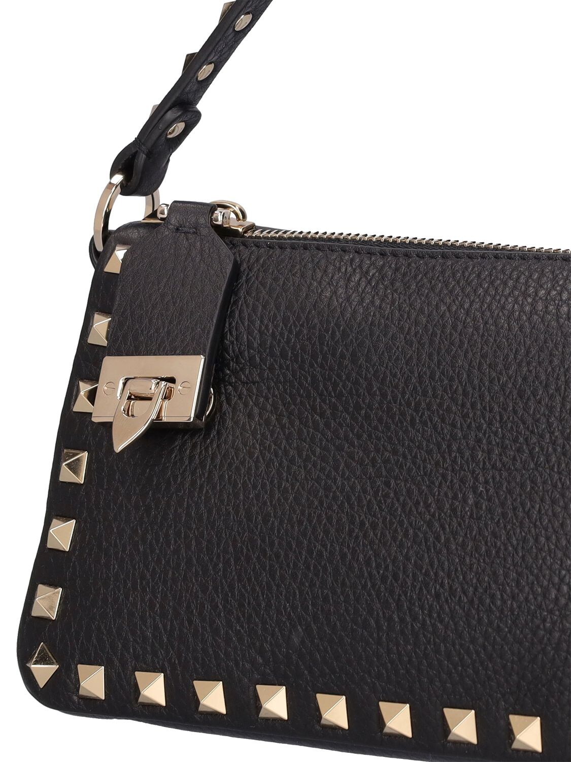 Shop Valentino Small Rockstud Leather Shoulder Bag In Black