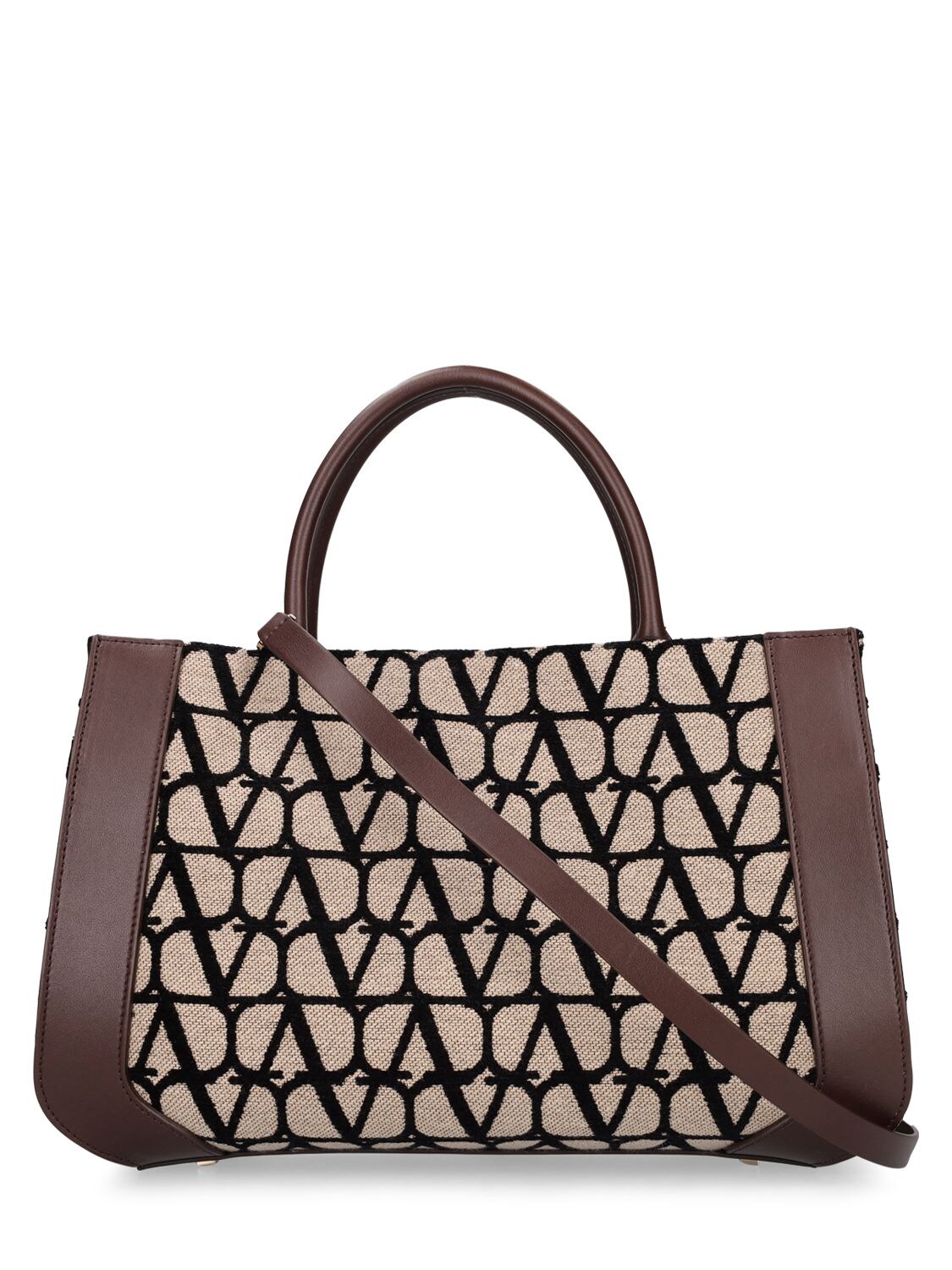 Shop Valentino Medium V Logo Leather Tote Bag In Naturale,nero