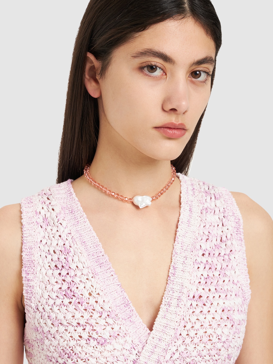Shop Timeless Pearly Pearl Charm Collar Necklace In Pink,pearl