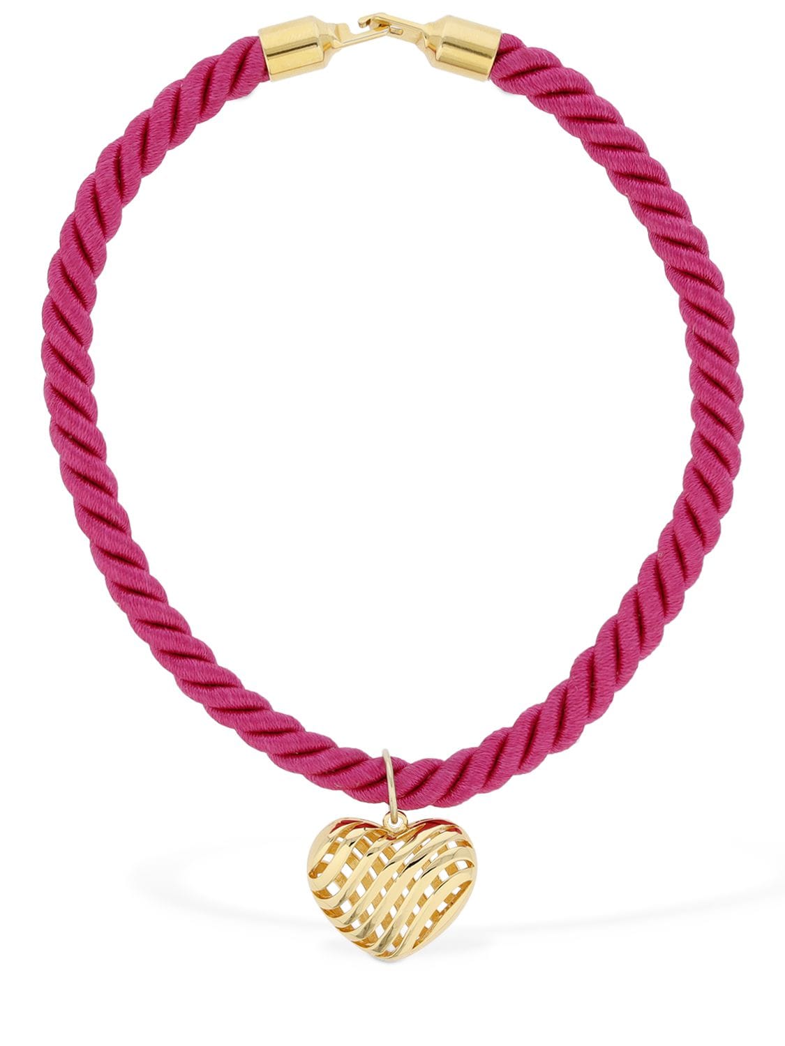 Timeless Pearly Heart Charm Cotton Wire Collar Necklace In 桃红色,金色