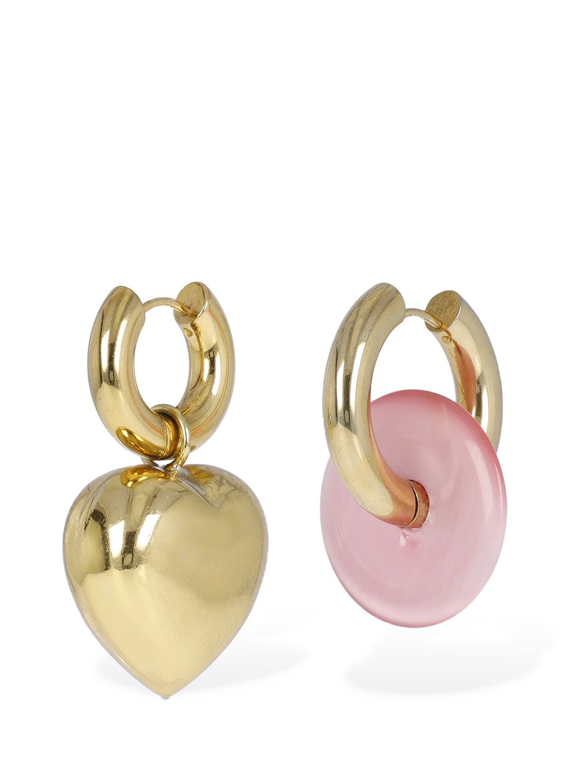 Shop Timeless Pearly Heart & Disc Mismatched Earrings In 粉色,金色