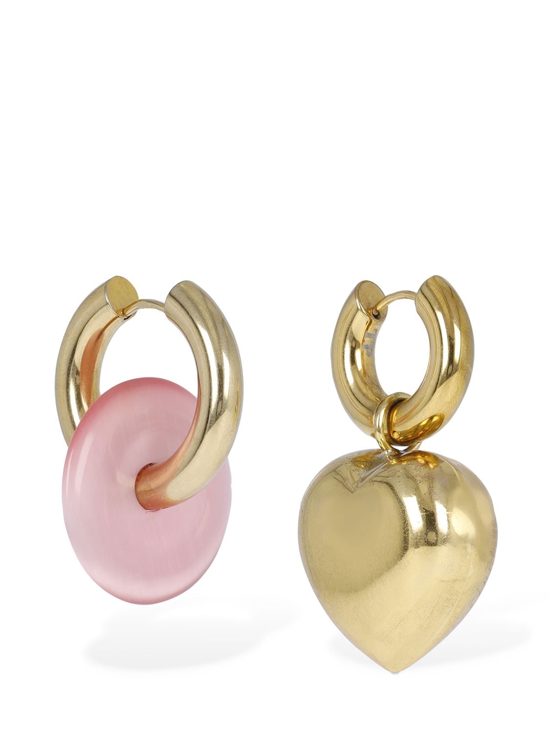 Timeless Pearly Heart & Disc Mismatched Earrings In 粉色,金色