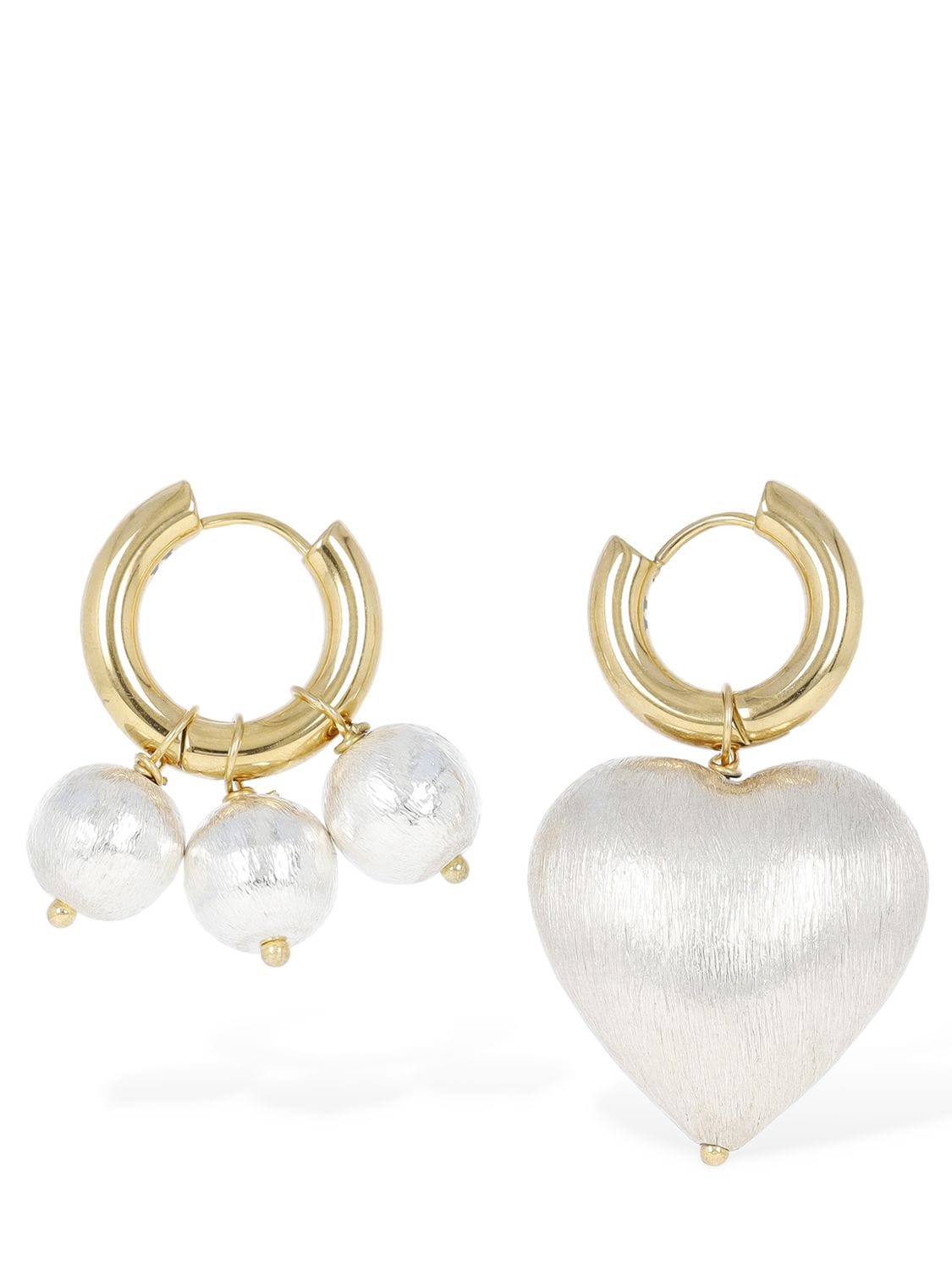 Timeless Pearly Heart & Beads Mismatched Earrings In 银色,金色