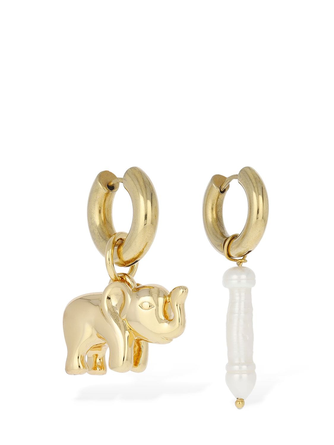 Shop Timeless Pearly Elephant & Pearl Mismatched Earrings In 珍珠色,金色