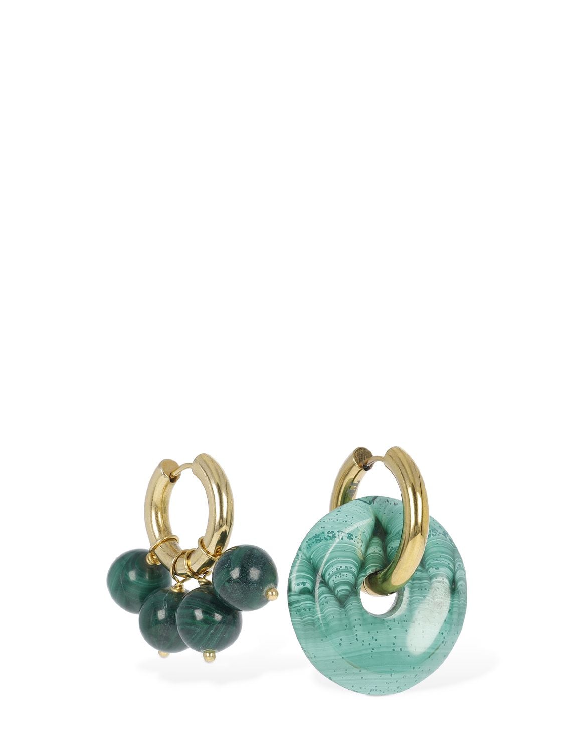 Timeless Pearly Beads & Disc Mismatched Earrings In 绿色,金色