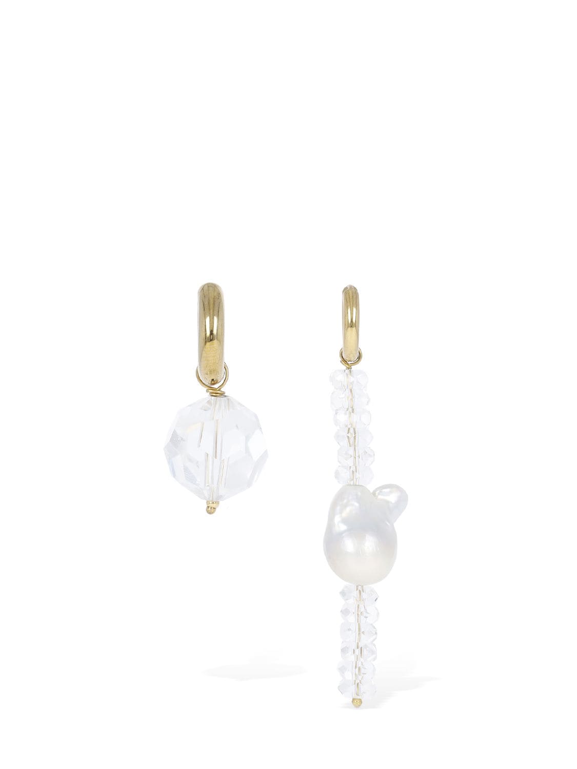 Timeless Pearly Crystal & Pearl Mismatched Earrings In 金色
