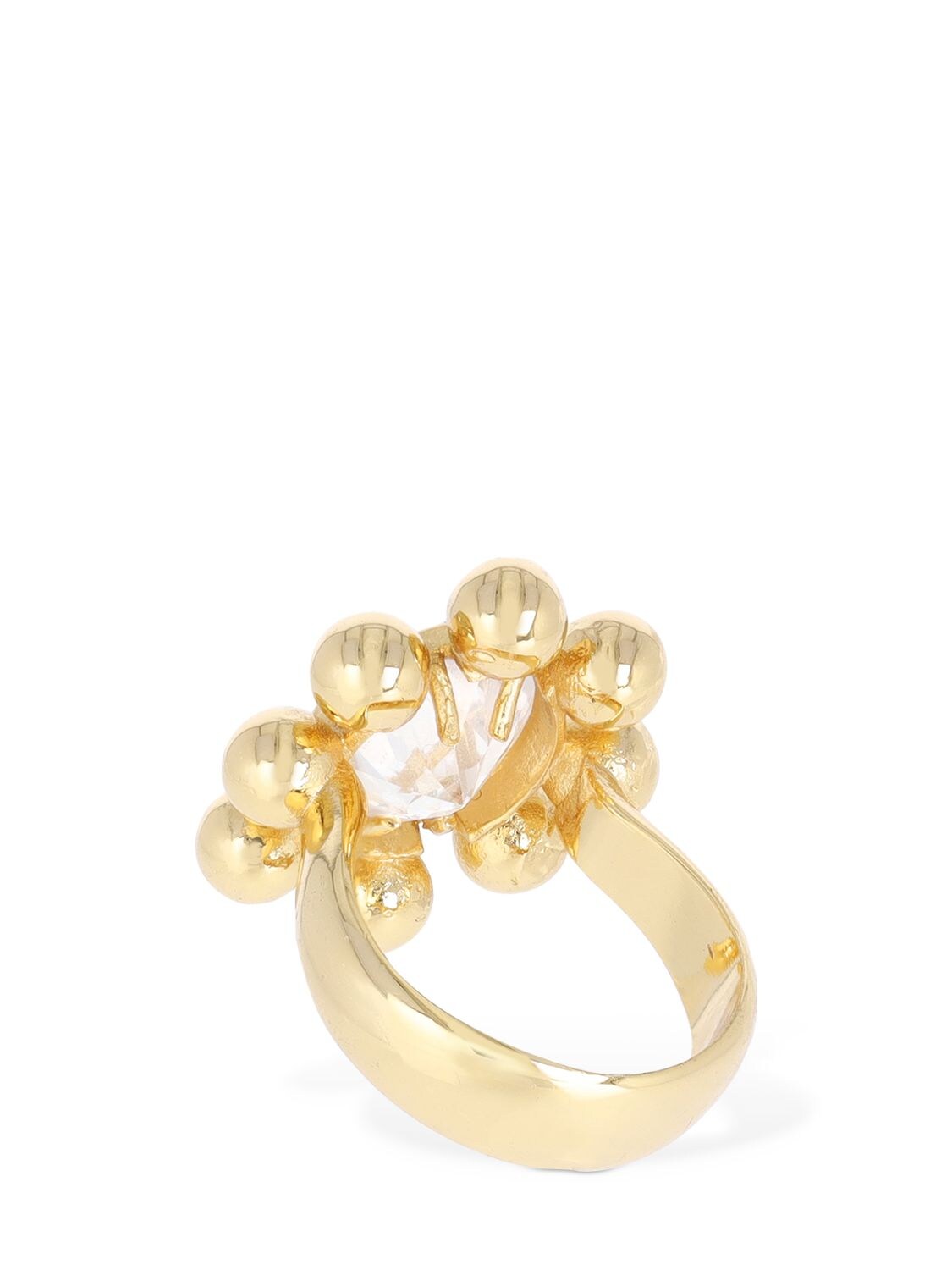 Shop Timeless Pearly Flower Crystal Thick Ring In 金色,水晶