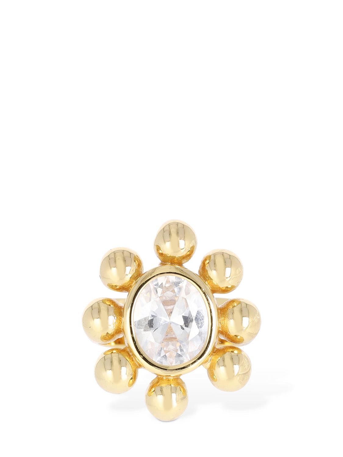 Shop Timeless Pearly Flower Crystal Thick Ring In 金色,水晶