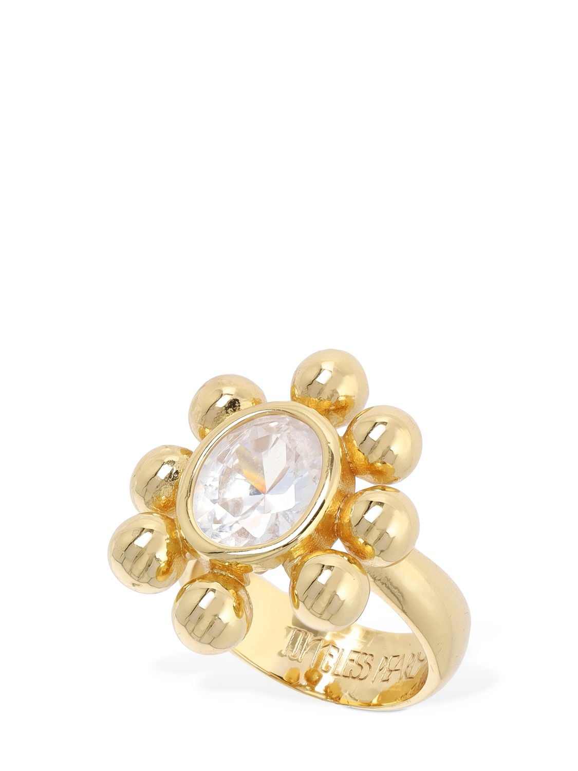 Timeless Pearly Flower Crystal Thick Ring In 金色,水晶