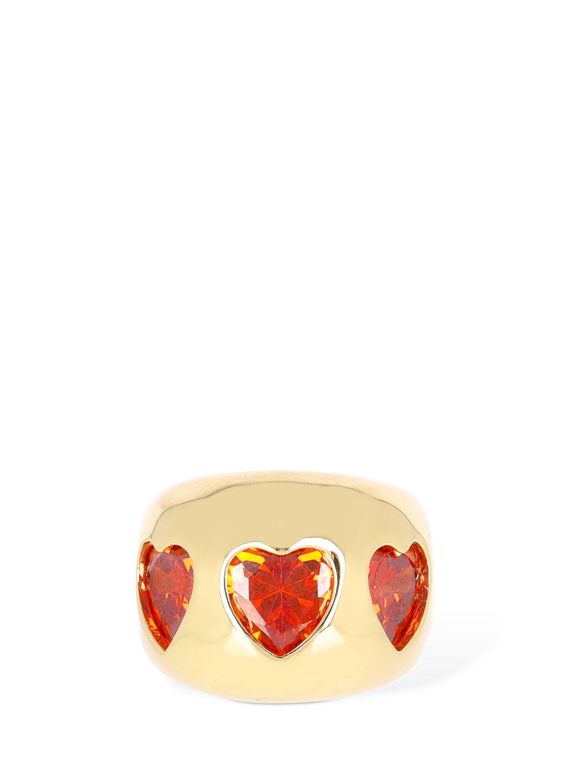 Shop Timeless Pearly Triple Heart Crystal Thick Ring In 金色,红色