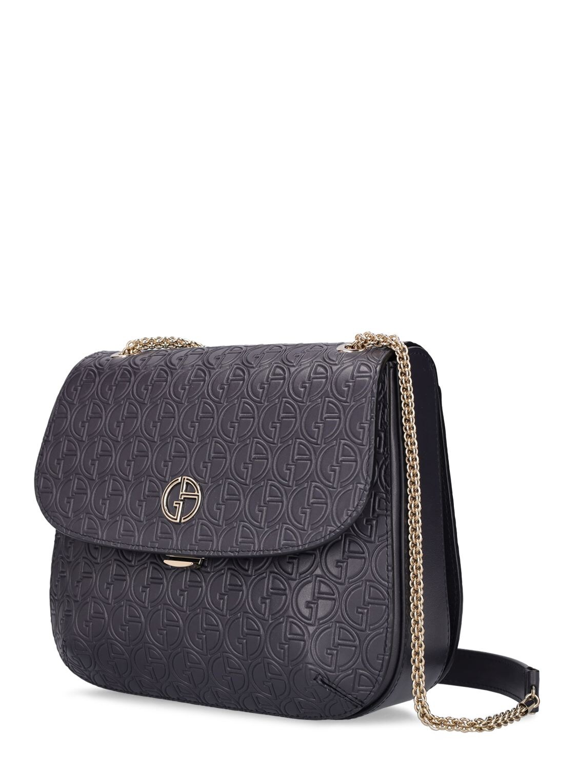 Shop Giorgio Armani Embossed Logo Shoulder Bag In Black