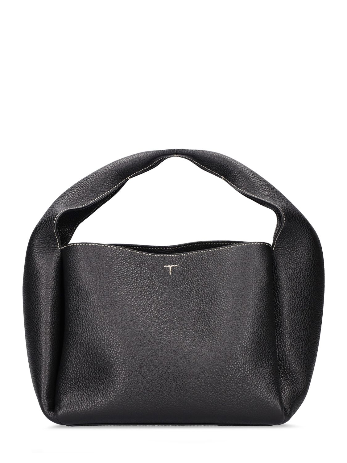 Totême Leather Bucket Bag In Black Grain