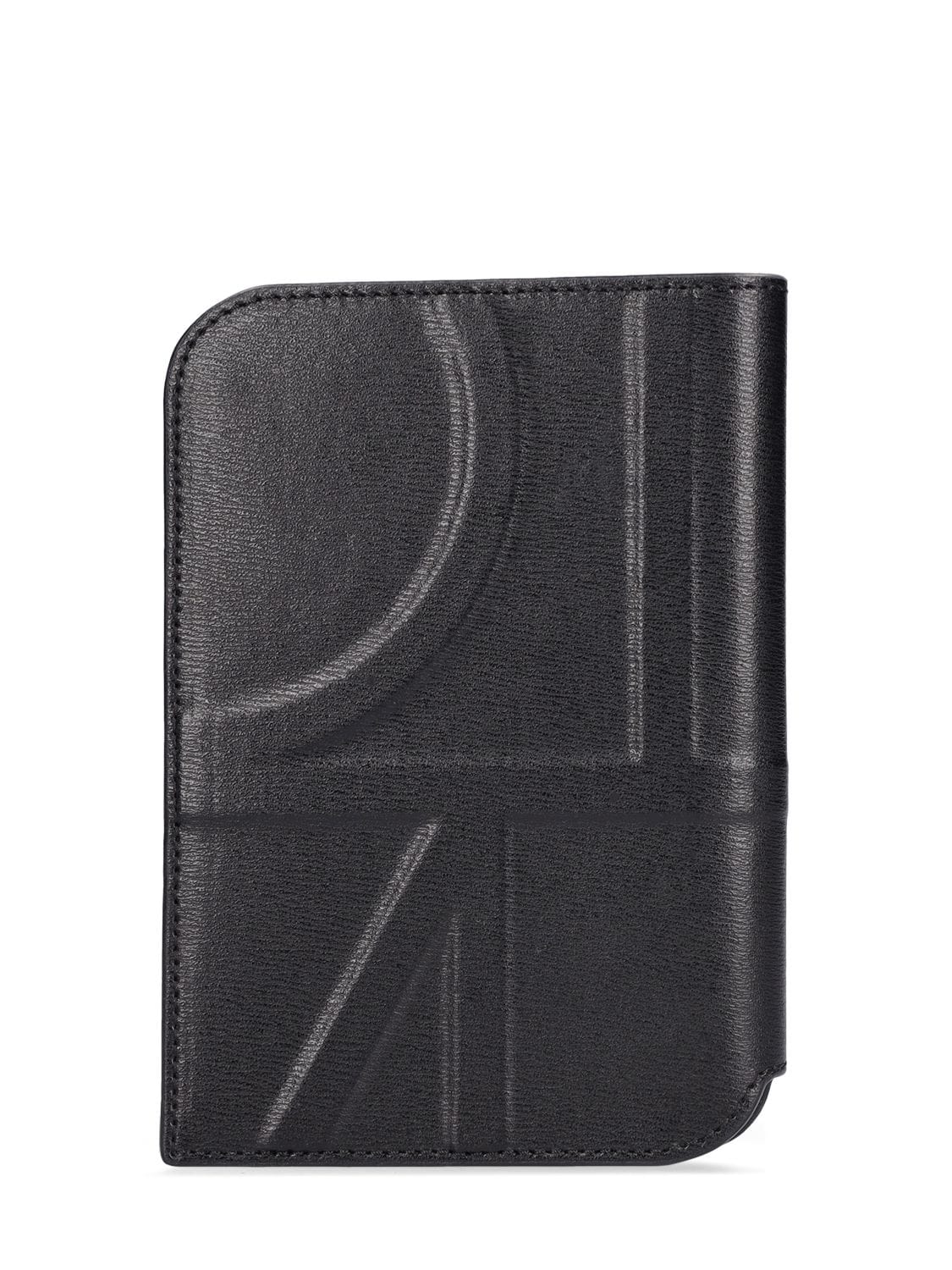 Shop Totême Monogram Leather Passport Holder In Black Grain
