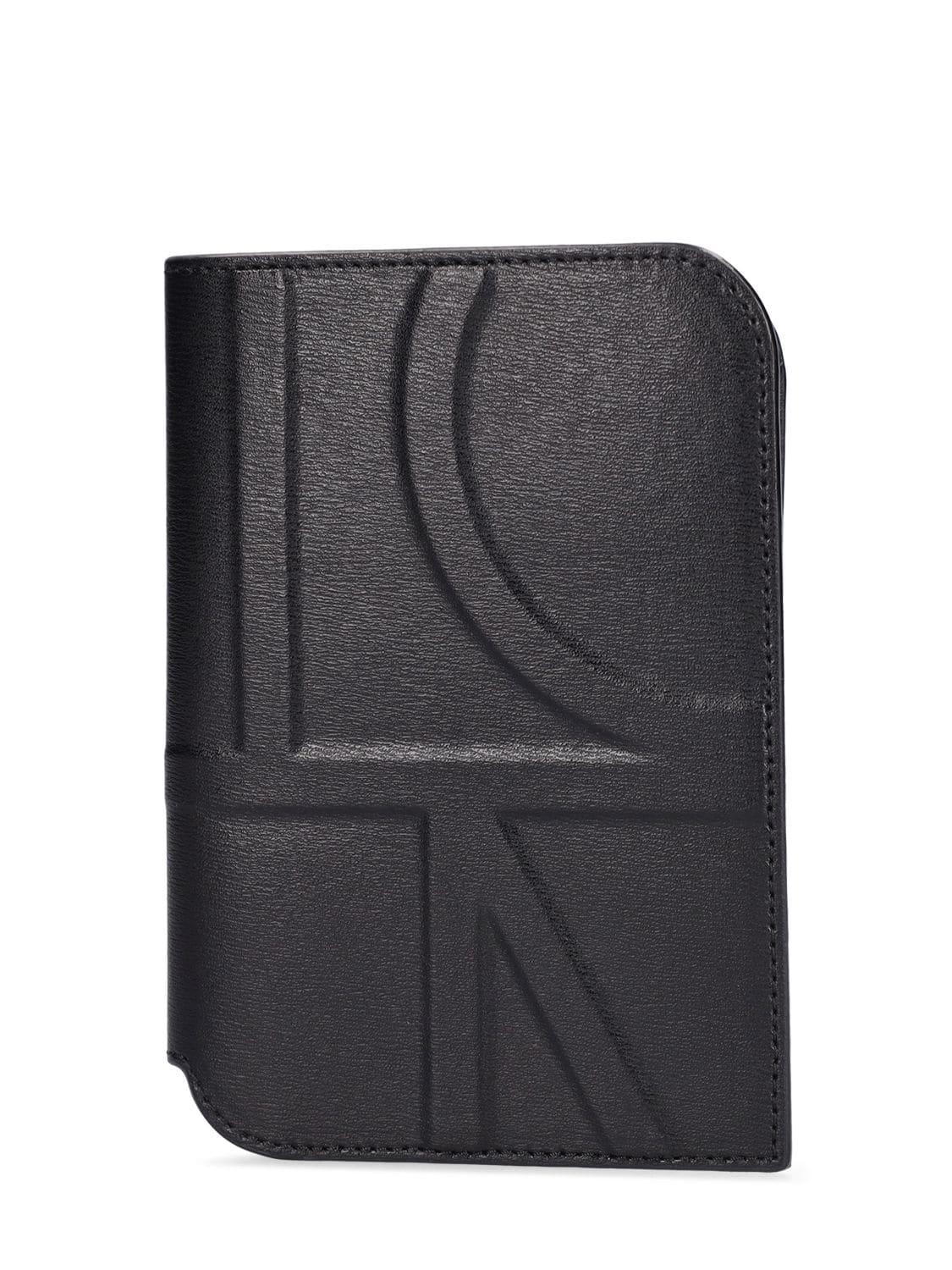 Totême Monogram Leather Passport Holder In Black Grain