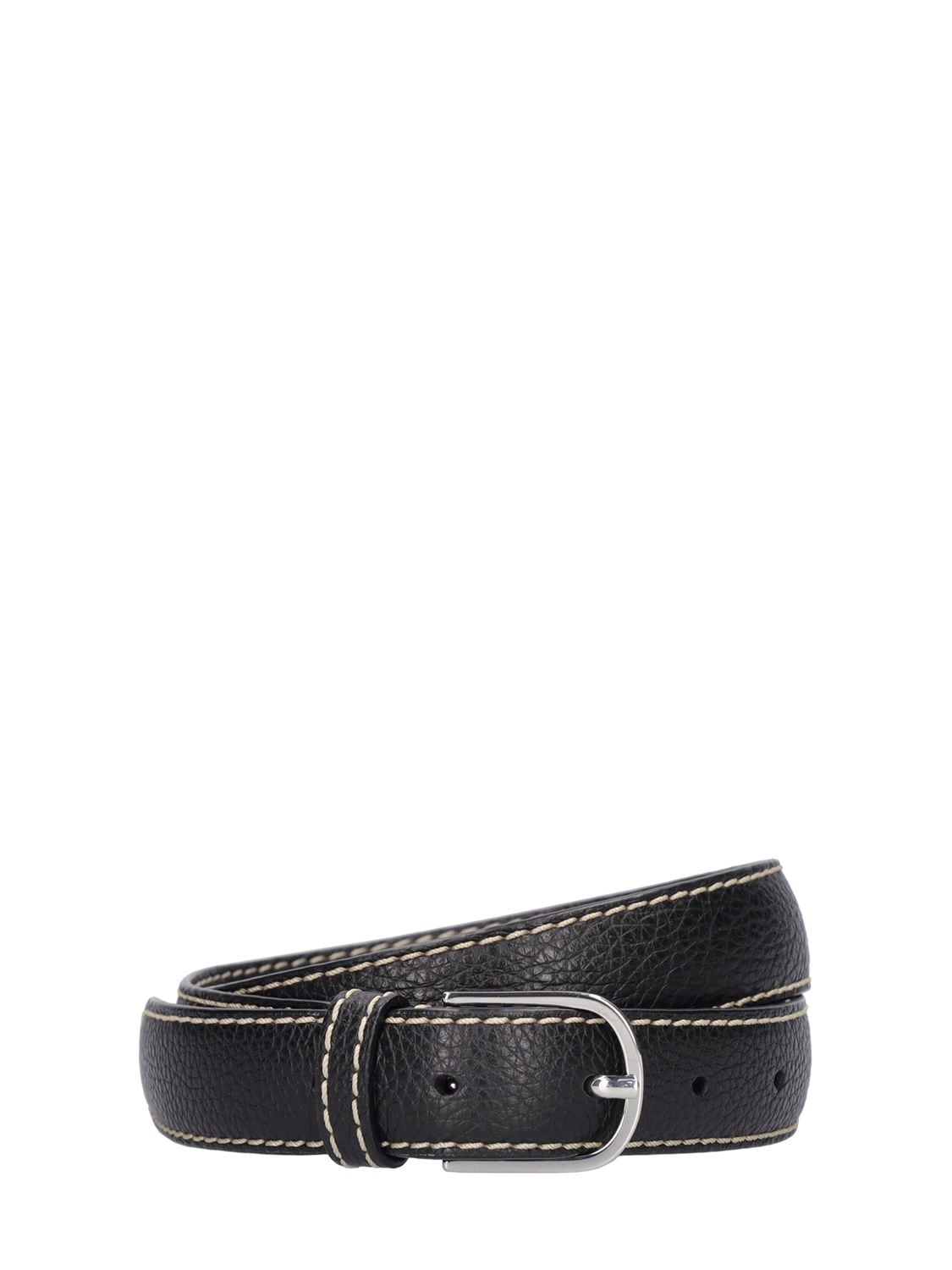 Shop Totême Slim Leather Belt In Black Grain