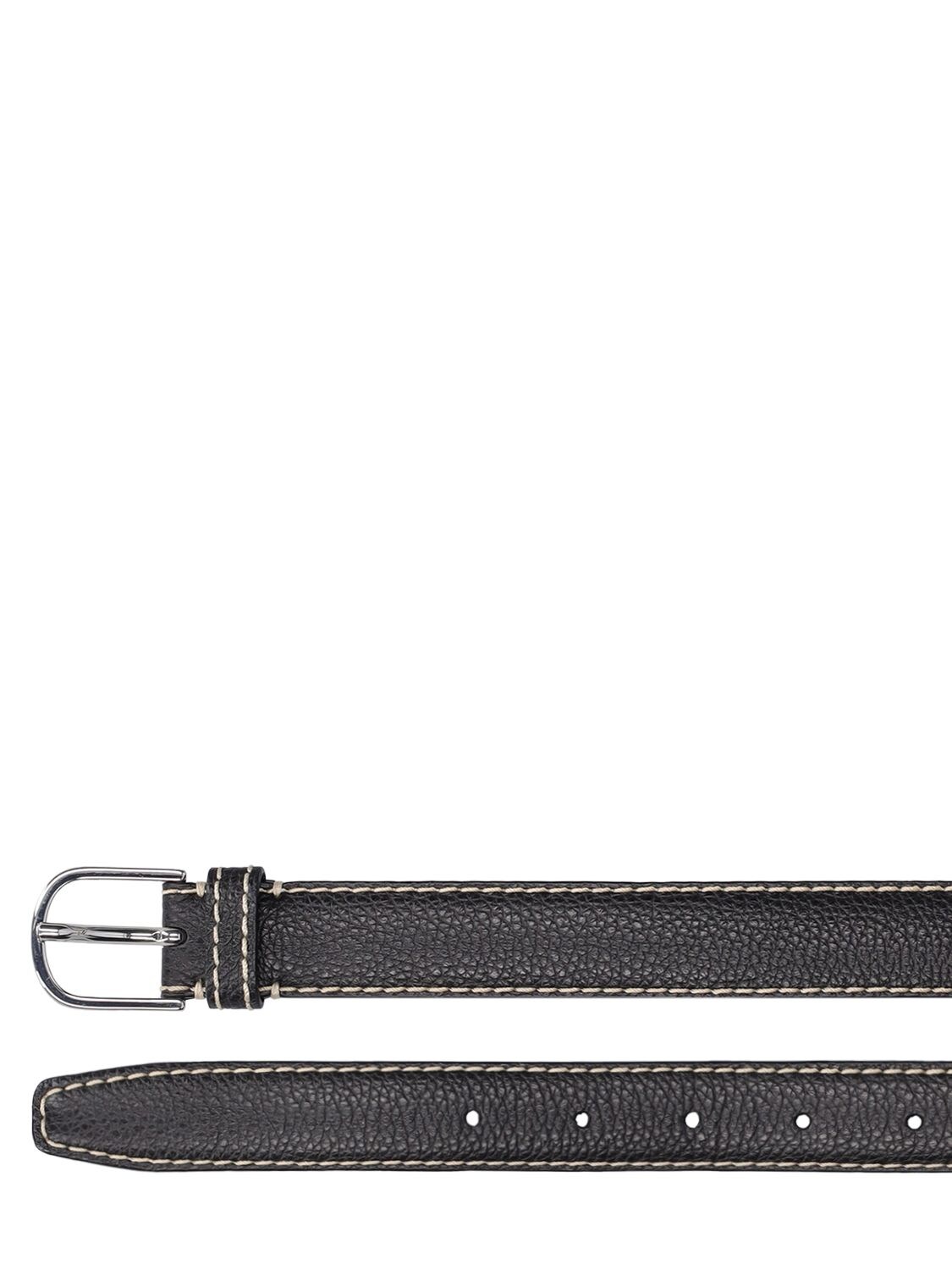 Shop Totême Slim Leather Belt In Black Grain