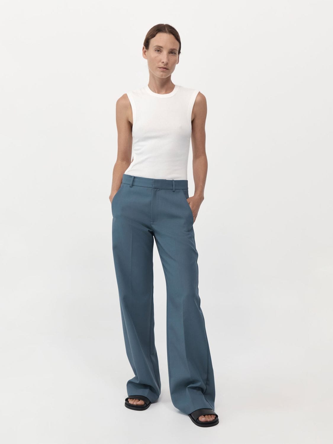 Shop St.agni Carter Wool Blend Straight Pants In Grey