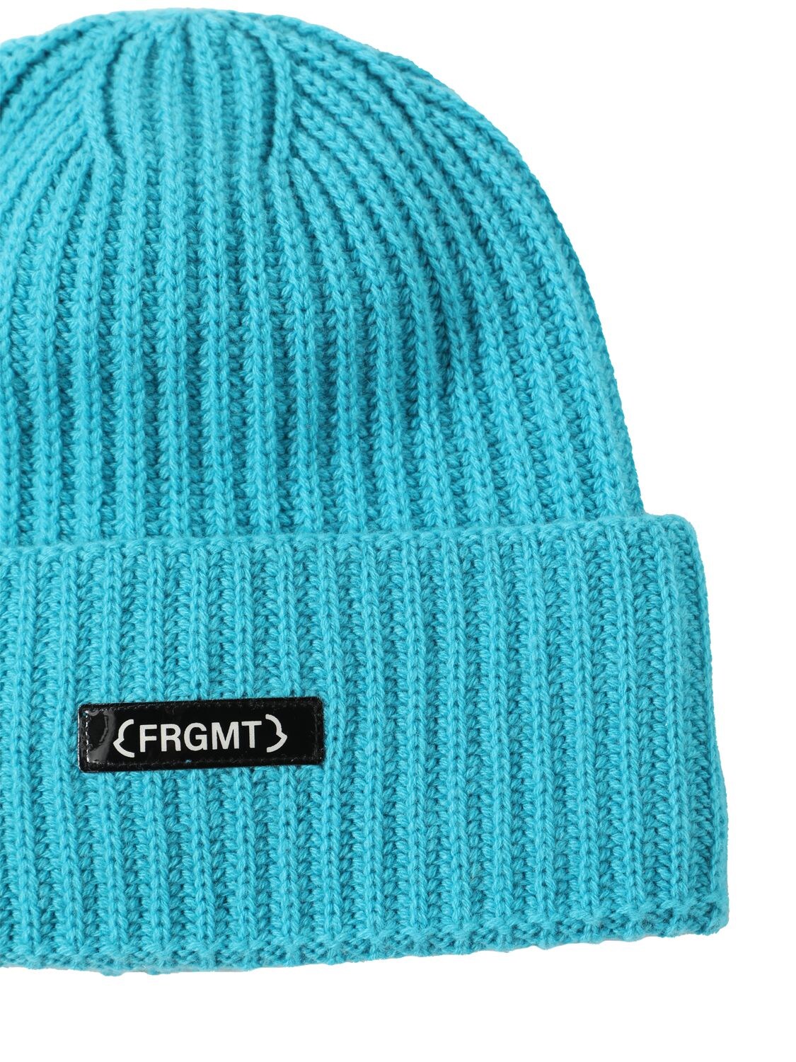 Shop Moncler Genius Moncler X Frgmt Logo Wool Rib Beanie Hat In Bright Blue