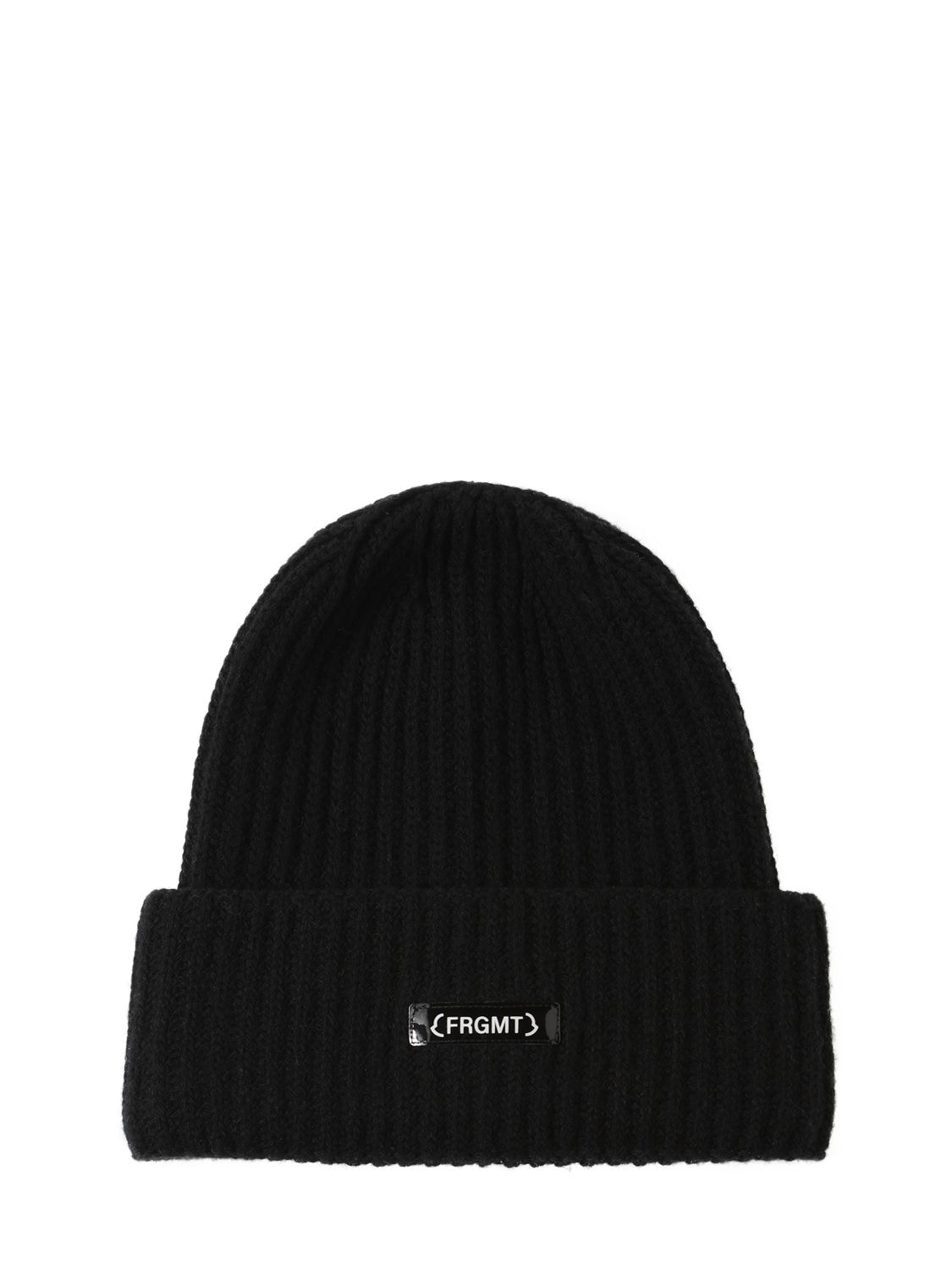 Image of Moncler X Frgmt Logo Wool Rib Beanie Hat