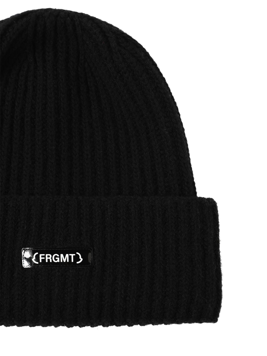 Shop Moncler Genius Moncler X Frgmt Logo Wool Rib Beanie Hat In Black