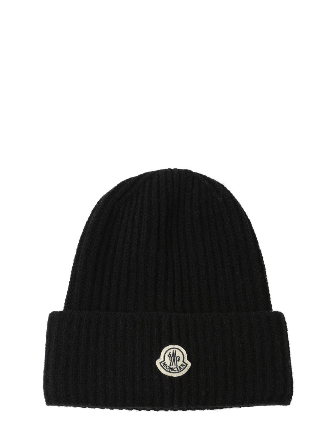 Shop Moncler Genius Moncler X Frgmt Logo Wool Rib Beanie Hat In Black