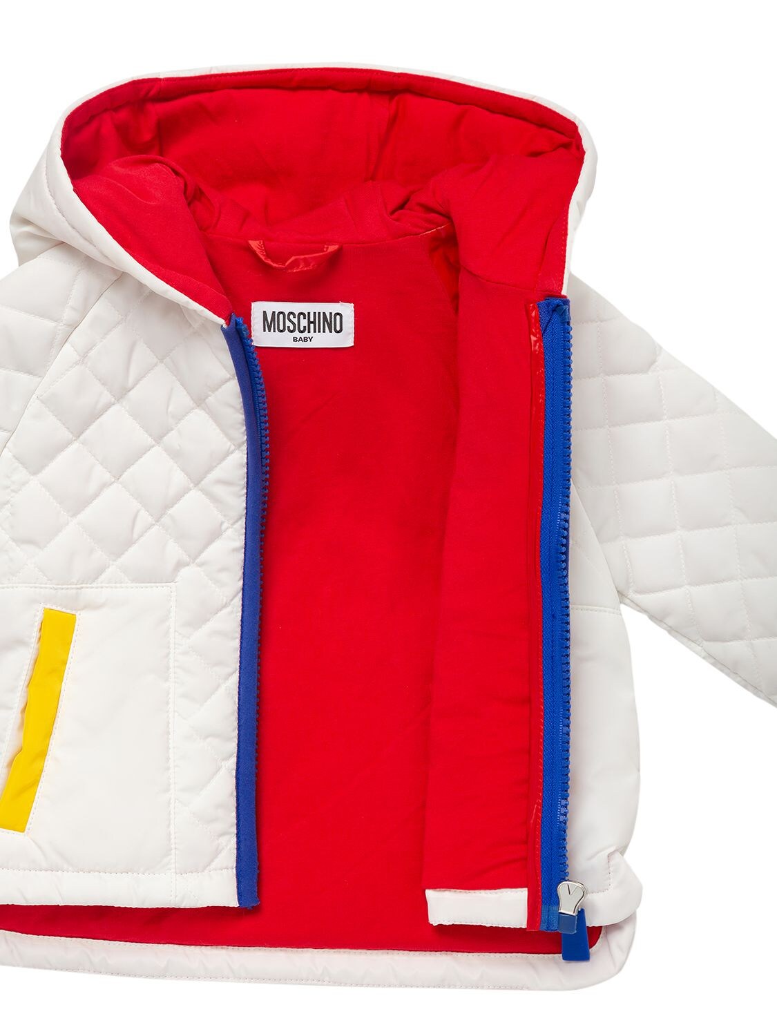 Shop Moschino Quilted Nylon Zip Jacket In White