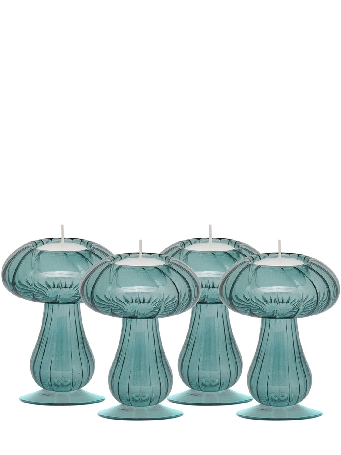 Shop Johanna Ortiz Set Of 4 Glass Candle Holders In Green